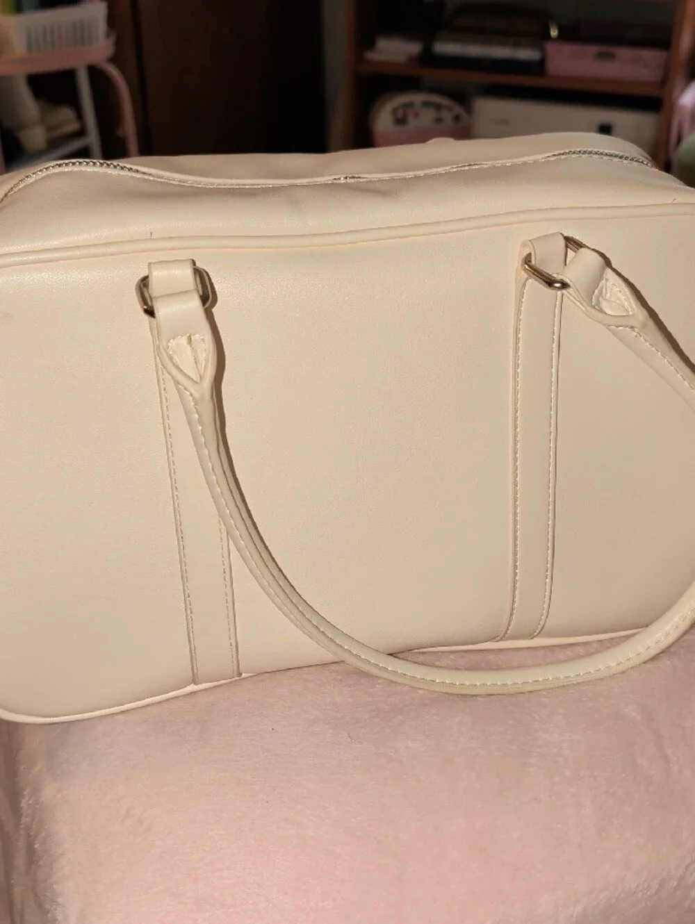 Steve Madden Cream Satchel with Zebra Scarf Accent